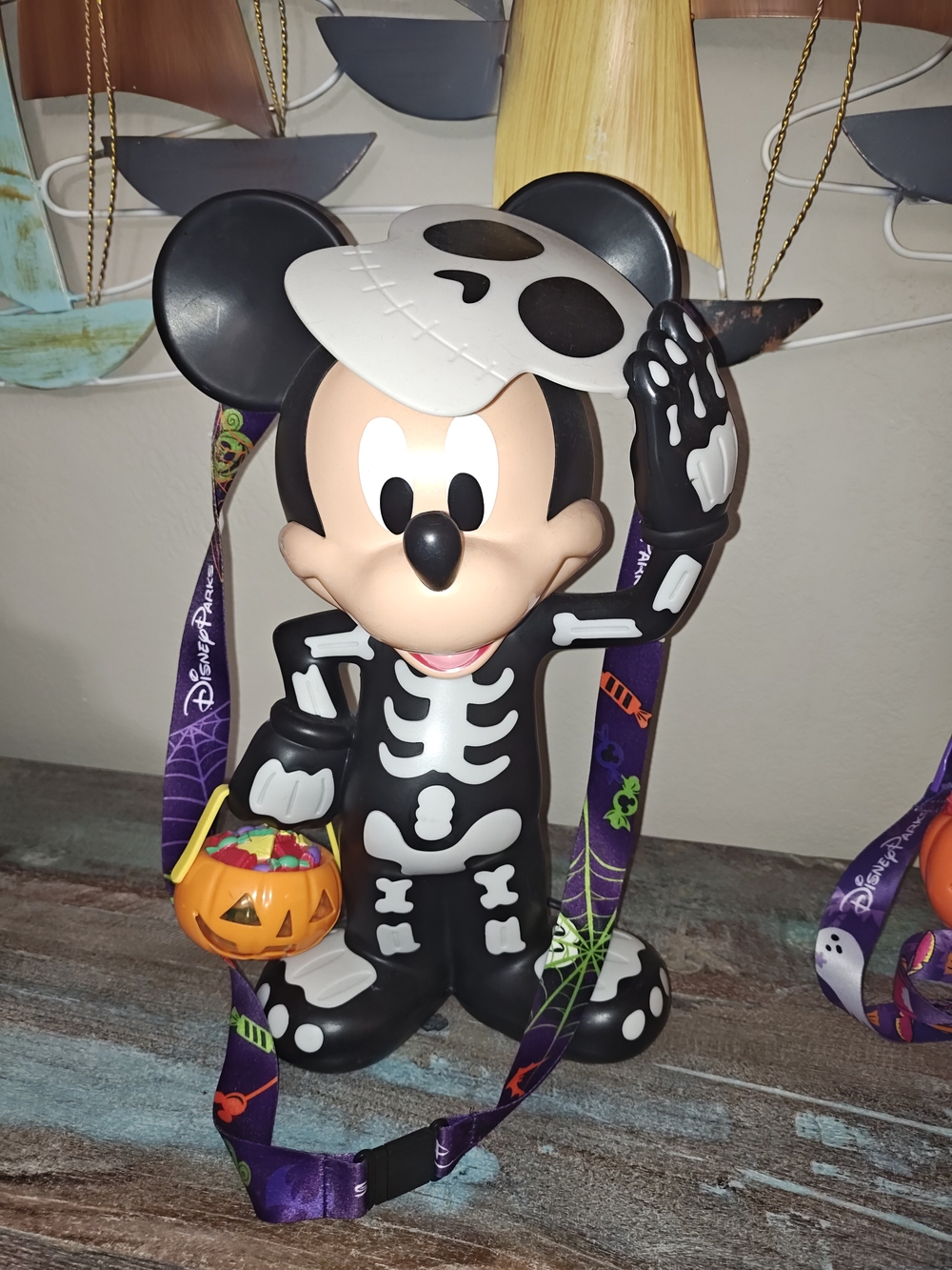 Disney Mickey Mouse Kids Skeleton Costume Candy Bucket - Black & White